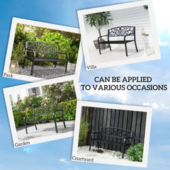 Outsunny 50" Blossoming Pattern Garden Decorative Patio Park Bench with Beautiful Floral Design & Relaxing Comfortable Build