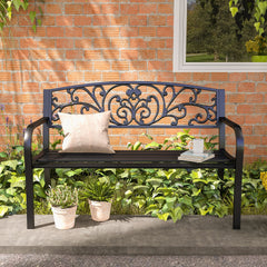 Outsunny 50" Blossoming Pattern Garden Decorative Patio Park Bench with Beautiful Floral Design & Relaxing Comfortable Build