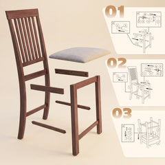 HOMCOM Counter Height Bar Stools with Padded Seat, High Back Kitchen Chairs Set of 2 for Dining Room, Gray and Dark Brown