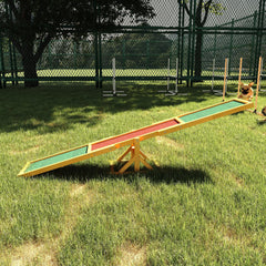 PawHut Wooden Dog Agility Seesaw for Balance Training and Exercise, Platform Equipment Run Game Toy, Weather Resistant Pet Supplies, for Outdoor Backyard, 71" L x 12" W x 12" H, Natural