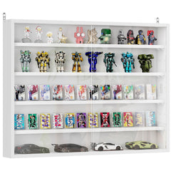 HOMCOM 5-Tier Display Cabinet, Wall-Mounted Display Case with 2 Glass Doors and Adjustable Shelves, White