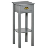 HOMCOM 2-Tier Tall Side Table, Nightstand End Table w/ Drawer & Bottom Shelf for Living Room, Bedroom, Gray
