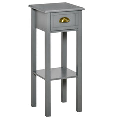 HOMCOM 2-Tier Tall Side Table, Nightstand End Table w/ Drawer & Bottom Shelf for Living Room, Bedroom, Gray