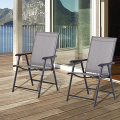 Outsunny Set of 2 Outdoor Folding Chairs, Stackable Patio Dining Chairs with Armrests, Metal Frame, Gray