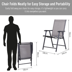 Outsunny Set of 2 Outdoor Folding Chairs, Stackable Patio Dining Chairs with Armrests, Metal Frame, Gray