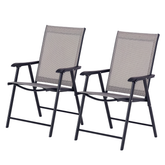 Outsunny Set of 2 Outdoor Folding Chairs, Stackable Patio Dining Chairs with Armrests, Metal Frame, Gray