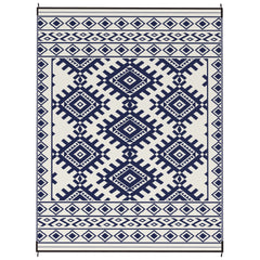 Outsunny Reversible Outdoor Rug, Waterproof Plastic Straw with Carry Bag, 9' x 12', Blue & White Rhombus Border