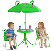 Outsunny Kids Table and Chair Set, Outdoor Folding Garden Furniture, Picnic Table for Patio Backyard, with Removable & Height Adjustable Sun Umbrella, Green Frog