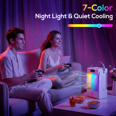 HOMCOM Portable Air Conditioner, 4-in-1 Mini Air Cooler with 4 Wind Speed, 2 Mist Mode, RGB 7 LED Light