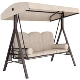 Outsunny 3-Seat Patio Swing Chair, Outdoor Porch Swing Glider with Adjustable Canopy, Removable Cushion, Pillows and Side Trays, for Garden, Poolside, Backyard, Beige