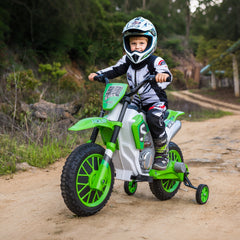 Aosom 12V Kids Motorcycle w/ Treaded Tires, 5mph Top Speed Electric Bike for Kids, Ride On Motorcycle w/ Training Wheels, Battery Charger, Spring Suspension, Green