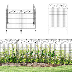 Outsunny Garden Fence, 4 Pack Steel Fence Panels, 11.5' L x 43" H, Rust-Resistant Decorative Border Flower Edging for Yard, Landscape, Patio, Outdoor Decor, Square Vines