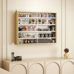HOMCOM 5-Tier Display Cabinet, Wall-Mounted Display Case with 2 Glass Doors and Adjustable Shelves, Oak and White