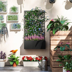 Outsunny Metal Garden Bed with Trellis for Climbing Plants, Freestanding or Wall Mounted Flower Bed for Garden, Patio, Balcony