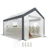 Outsunny 12' x 7' x 7' Greenhouse, Walk-in Outdoor Tunnel Green House with PE Cover, Steel Frame, 2 Roll-Up Zipper Doors & 4 Windows for Flowers, Vegetables, Tropical Plants, White/Dark Gray