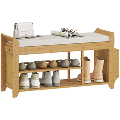 HOMCOM Shoe Bench with Cushioned Seat Shoe Storage Bench with Side Umbrella Holder for Entryway Natural and Cream