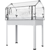 Outsunny Elevated Garden Box with Greenhouse Cover, Raised Garden Bed with Legs and Drainage Hole for Vegetables, White