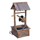 Outsunny Outdoor Wooden Wishing Well Fountain with Adjustable Water Flow Rate, Rustic Waterfall Fountain, Carbonized Finish