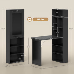 HOMCOM Fold-out Convertible Home Office Desk, Wall Mount Computer Desk with Blackboard and Side Shelf, Black
