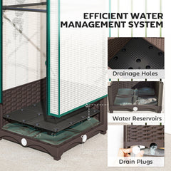 Outsunny Garden Bed with Trellis, Outdoor Plant Box with PE Cover, Drainage Holes and Zipper Door, 15.7" x 15.7" x 48.8", Brown