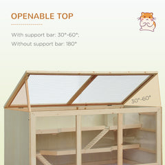 PawHut 45" Extra Large Wooden Hamster Cage, 3-Layer Rat Cage with Opening Roof, PVC Window, Small Animal Habitat for Gerbil, Dwarf & Syrian Hamsters, Natural