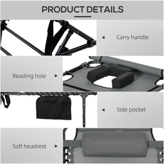 Outsunny Folding Chaise Tanning Lounge Chair w/ 5-level Reclining Back, Reading Hole, Side Pocket, Headrest, Gray