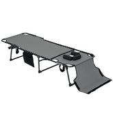 Outsunny Folding Chaise Tanning Lounge Chair w/ 5-level Reclining Back, Reading Hole, Side Pocket, Headrest, Gray