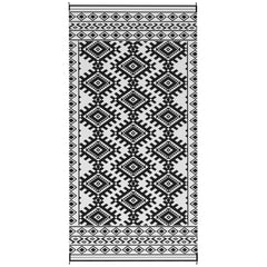Outsunny Reversible Outdoor Rug, Waterproof Plastic Straw with Carry Bag, 9' x 18', Black & White Rhombus Border