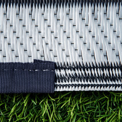 Outsunny Reversible Outdoor Rug, 9' x 18' Waterproof Plastic Straw Floor Mat, Portable RV Camping Carpet, Large Floor Mat for Backyard, Deck, Picnic, Beach, Blue & White