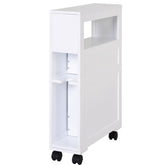 HOMCOM 6.25" x 20.5" x 28.25" Wood Rolling Narrow Bathroom Side Storage Cabinet - White