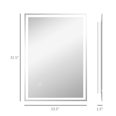 HOMCOM 32" x 24" Bathroom Mirror with LED Lights, Dimmable Makeup Mirror, Vanity Mirror with 3 Colors, Smart Touch