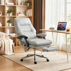 HOMCOM Massage Office Chair with 6-Point Vibration, Pet-Friendly Faux Leather Ergonomic Executive Desk Chair, Light Gray