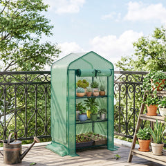 Outsunny Mini Greenhouse with Screen Roof, Portable Small Greenhouse with Roll-Up Zipper Door, 27.6" x 19.7" x 50", Green