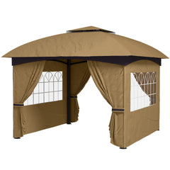 Outsunny 11' x 11' Outdoor Gazebo, Double Roof Patio Gazebo with Curtains, Church Windows, Galvanized Steel Frame, Beige