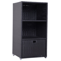 Outsunny Poolside Towel Cabinet, Rattan Wicker with Storage,2-Tier Shelves and Bottom Drawer, for Pool, Patio Backyard, 47", Dark Brown