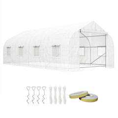 Outsunny Walk In Tunnel Greenhouse, Portable Outdoor Plant House with Roll Up Doors