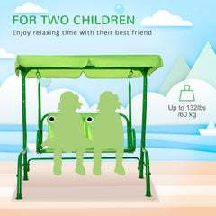 Outsunny Kids Patio Swing, Adjustable Canopy Swing Glider, Kids Outdoor Swing Chair with 2 Seats, Seat-Belted Safety, Green