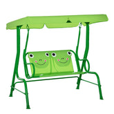 Outsunny Kids Patio Swing, Adjustable Canopy Swing Glider, Kids Outdoor Swing Chair with 2 Seats, Seat-Belted Safety, Green