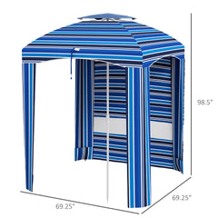 Outsunny 5.8' x 5.8' Cabana Umbrella for Travel, Walls, Vents, Ruffles, Carry Bag, Beach Umbrella, Blue Stripe