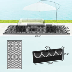 Outsunny Reversible Outdoor Rug, Waterproof Plastic Straw with Carry Bag, 9' x 18', Black & White Lantern