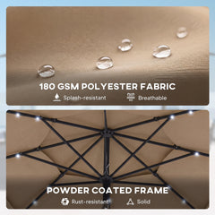 Outsunny 9.7 ft Outdoor Patio Umbrella with Solar LED Lights, 3 Tier Outdoor Table Umbrella with Tilt, Crank, Khaki