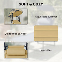 Outsunny Outdoor Lounge Chair, 4 Position Adjustable Backrest, Folding, Cushioned w/ Sun Shade Roof & Pillow, Cream White