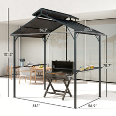 Outsunny 8 x 5ft Hardtop Grill Gazebo with Double Metal Roof, 2 Side Shelves and 10 Hooks for Patio Backyard Lawn Deck