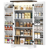 HOMCOM 47" Kitchen Cabinet with Sensing LED Light, Kitchen Pantry Cabinet with Doors, Adjustable Shelves, Door Shelves, White