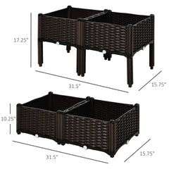 Outsunny 4 Piece Raised Garden Bed with Legs, Planter Box Raised Bed to Grow Flowers, Herbs & Vegetables, Brown