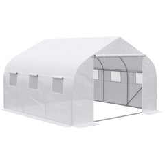 Outsunny 11.5' x 10' x 6.5' Walk-in Greenhouse, Tunnel Green House with Zippered Door and 6 Mesh Windows, Gardening Plant Hot House with Galvanized Steel Frame, White