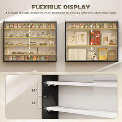 HOMCOM 5-Tier Display Cabinet, Wall-Mounted Display Case with 2 Glass Doors and Adjustable Shelves, Black