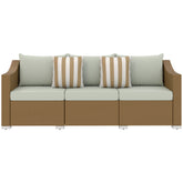 Outsunny Rattan Wicker 3 Seater Patio Couch with Cushions, 2 Throw Pillows, Outdoor Furniture Rattan Sofa, Light Gray