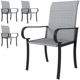 Outsunny Set of 4 Outdoor Wicker Dining Chairs with Armrest, Steel Frame, High Back and Deep Seating, Gray