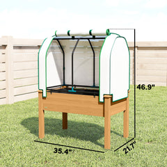 Outsunny Raised Garden Bed with PE Greenhouse Cover Outdoor Planter Box for Herbs and Vegetables, 35 x 22 x 47 inch, Sand